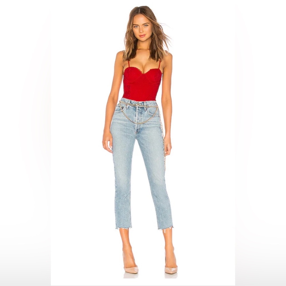 Agolde Riley high rise straight crop denim in zephyr size 25